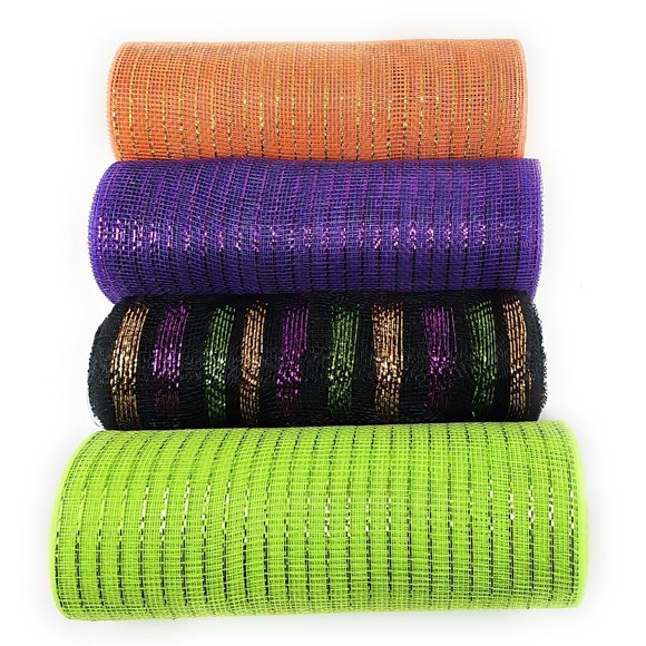 Halloween 10" x 30 Feet Deco Mesh Ribbon (Lime, Stripes, Purple, Orange) - Picture 4 of 4